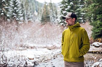 Arc'teryx Atom LT Hoody (smiling in snowy forest)