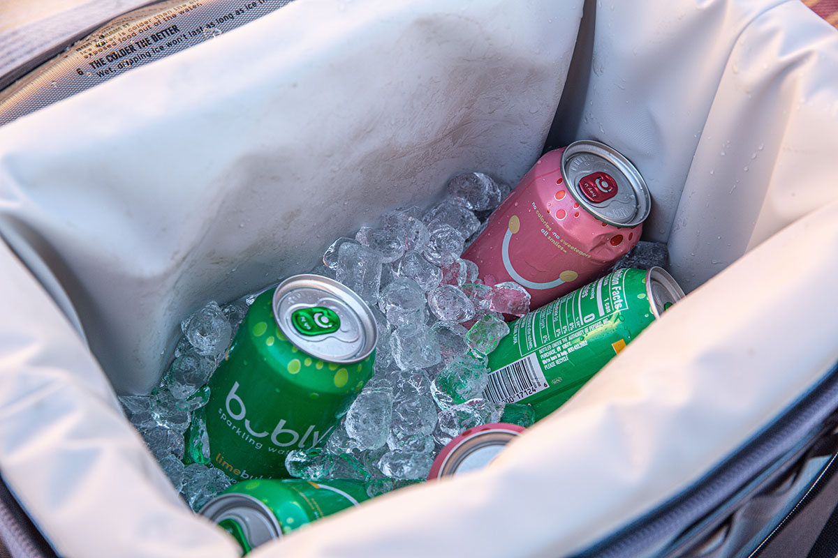 Soft cooler (ice and beverages inside REI Co-op Cool Haul)