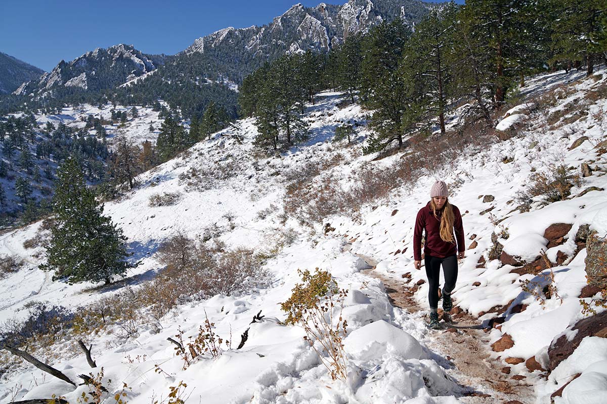 Walking on a snowy trail (winter boots)